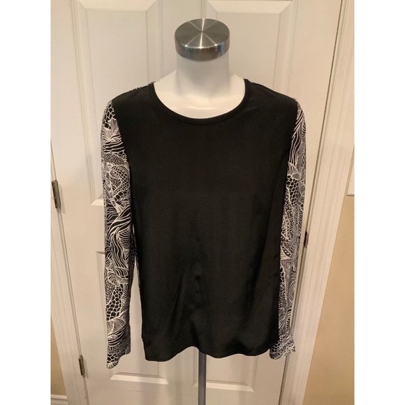 Diane von Furstenberg Black & White Swirl Print 100% Silk Top, Size 6 - Picture 1 of 5